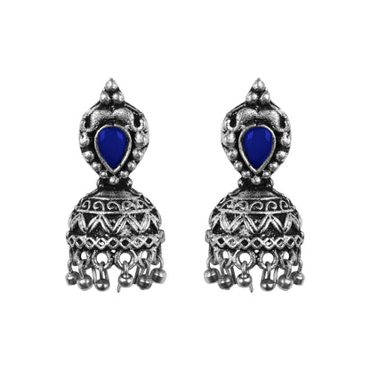 Jharokha stone studded jhumki earring (Blue)