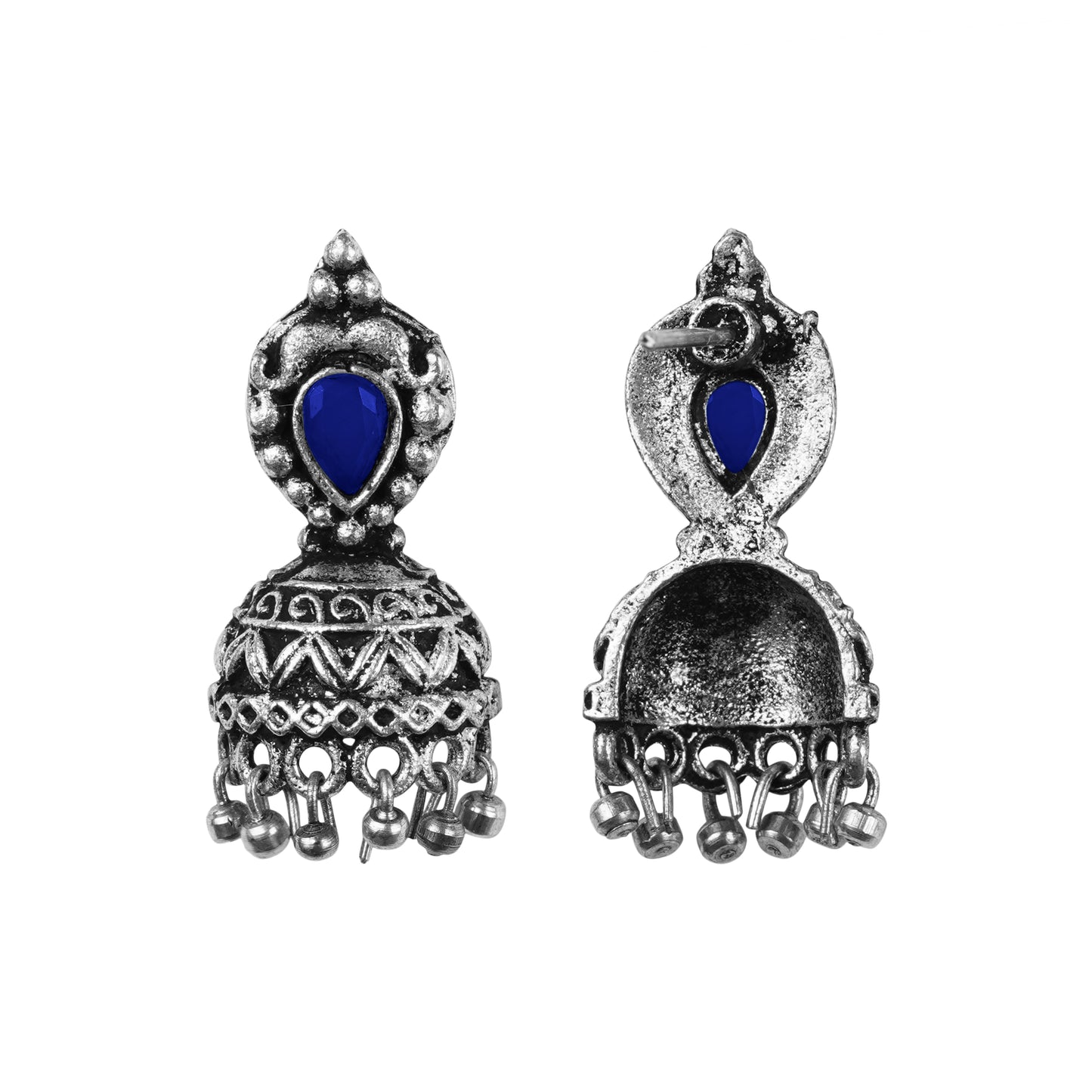 Jharokha stone studded jhumki earring (Blue)