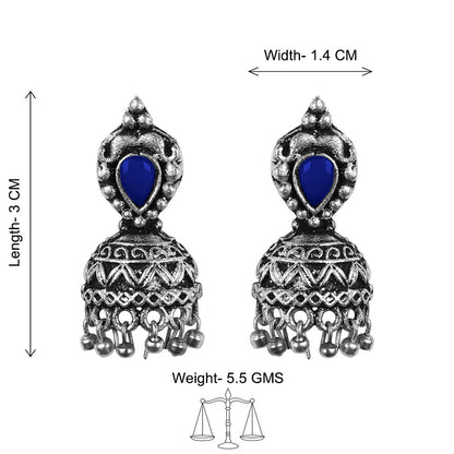 Jharokha stone studded jhumki earring (Blue)