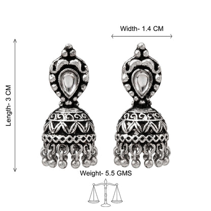 Jharokha stone studded jhumki earring (White)