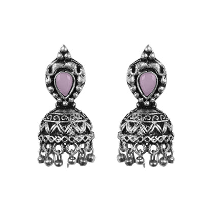 Jharokha stone studded jhumki earring (Baby Pink)
