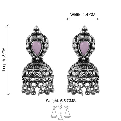 Jharokha stone studded jhumki earring (Baby Pink)