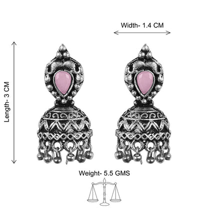 Jharokha stone studded jhumki earring (Baby Pink)