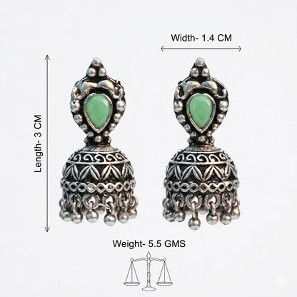 Jharokha stone studded jhumki earring (Pista)