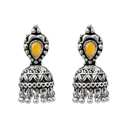 Jharokha stone studded jhumki earring (Yellow)