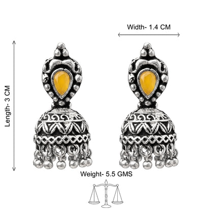 Jharokha stone studded jhumki earring (Yellow)