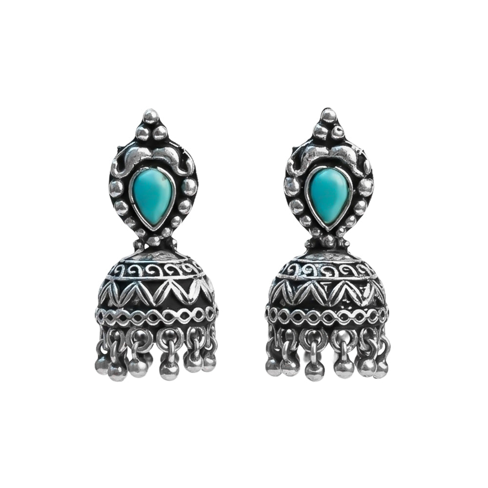 Jharokha stone studded jhumki earring (Sky Blue)