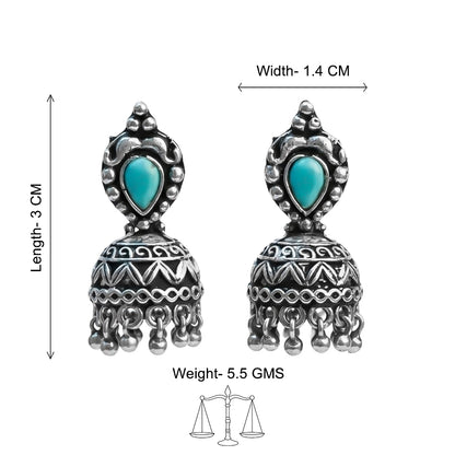 Jharokha stone studded jhumki earring (Sky Blue)