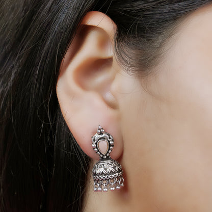 Jharokha stone studded jhumki earring (Light Orange)