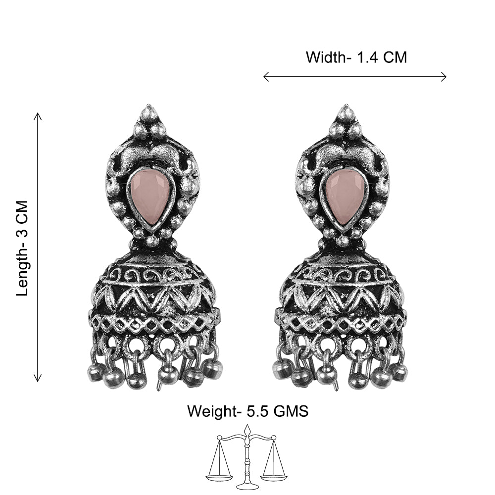 Jharokha stone studded jhumki earring (Light Orange)