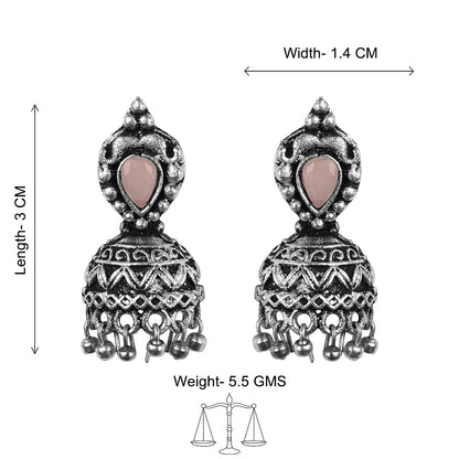 Jharokha stone studded jhumki earring (Light Orange)