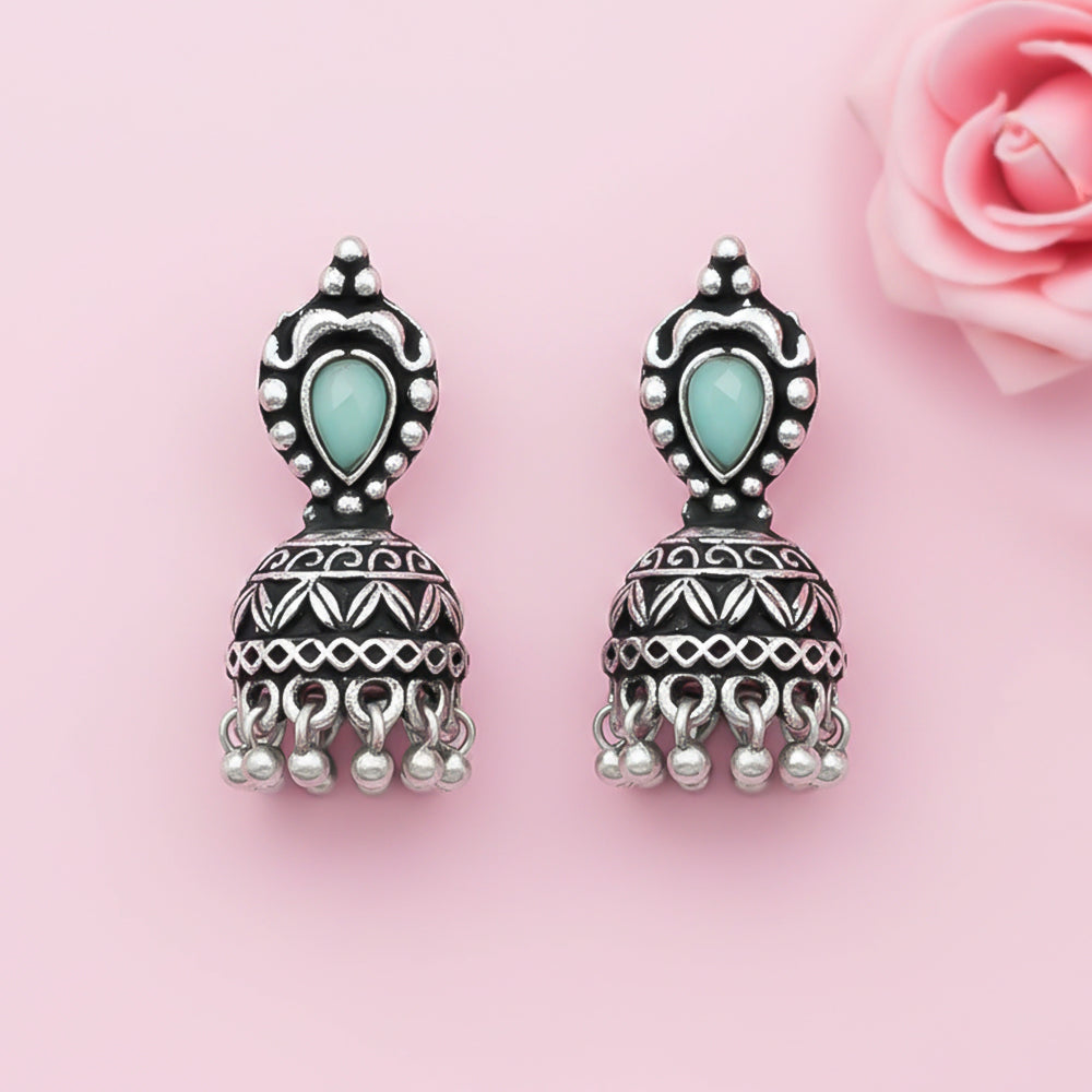 Jharokha stone studded jhumki earring (Mint)