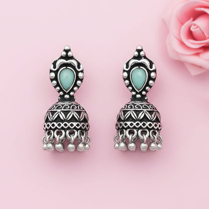 Jharokha stone studded jhumki earring (Mint)