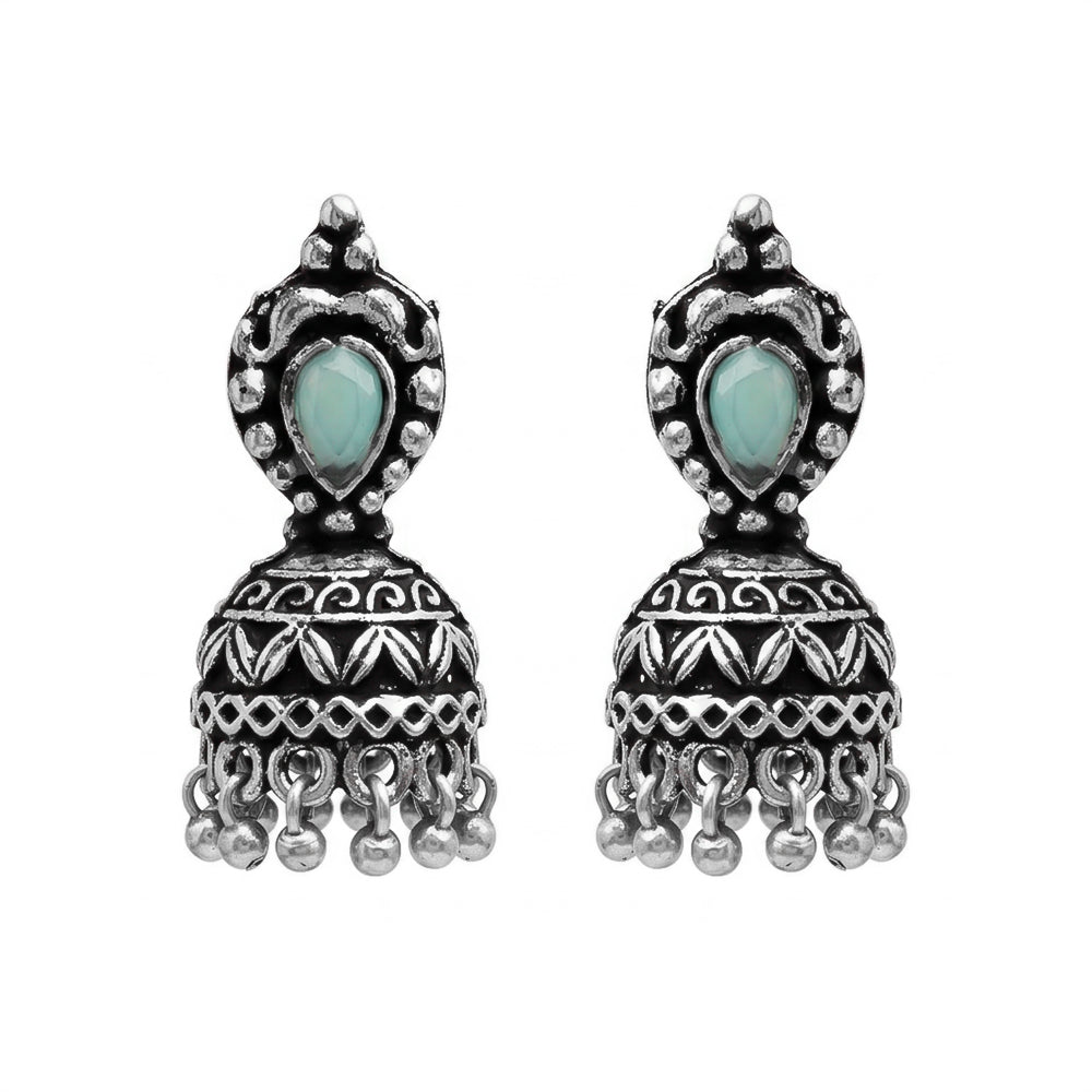 Jharokha stone studded jhumki earring (Mint)