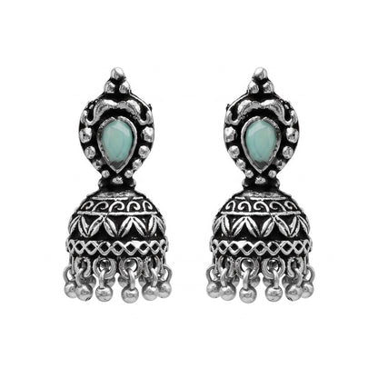 Jharokha stone studded jhumki earring (Mint)