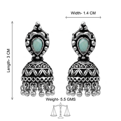 Jharokha stone studded jhumki earring (Mint)
