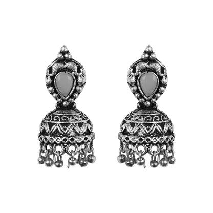 Jharokha stone studded jhumki earring (Grey)