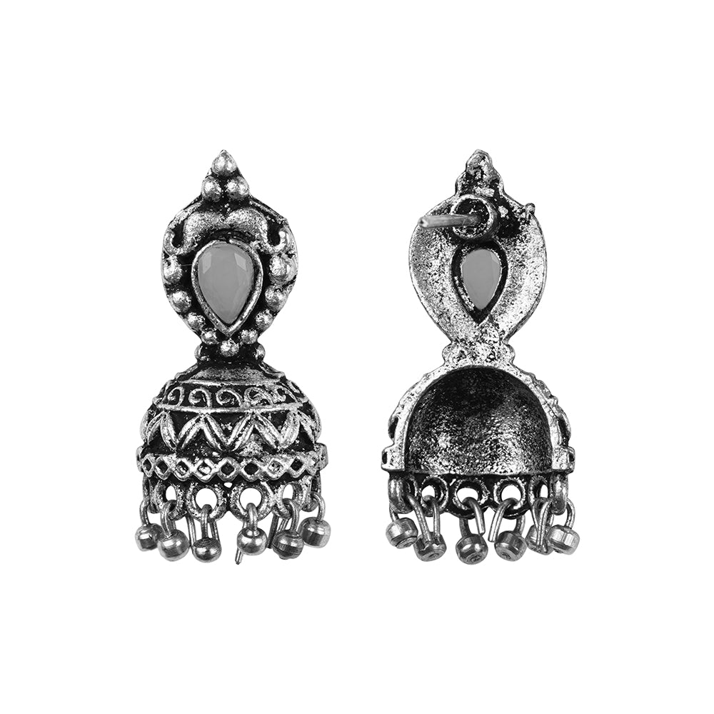 Jharokha stone studded jhumki earring (Grey)