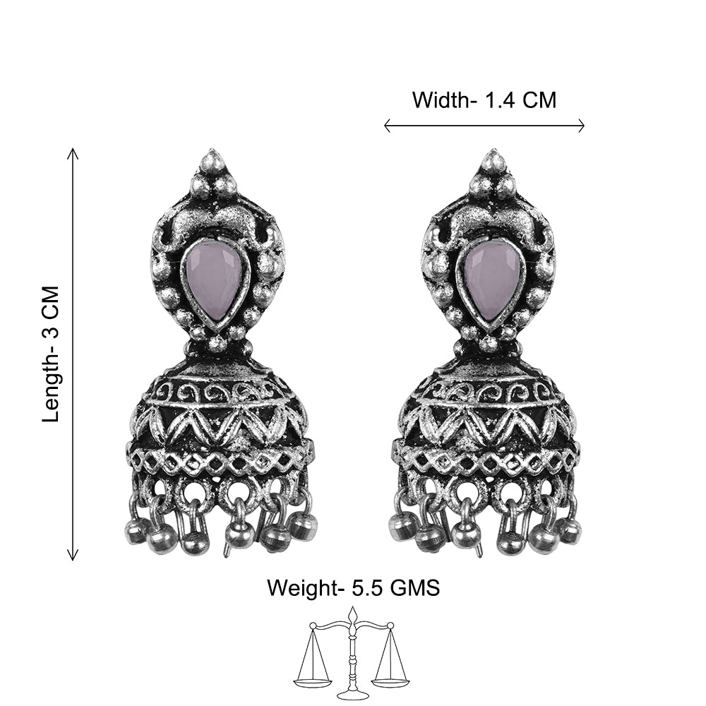 Jharokha stone studded jhumki earring (Grey)