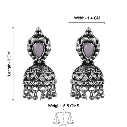 Jharokha stone studded jhumki earring (Grey)