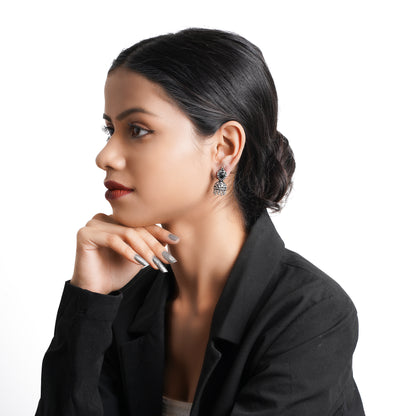 Jharokha stone studded jhumki earring (Black)