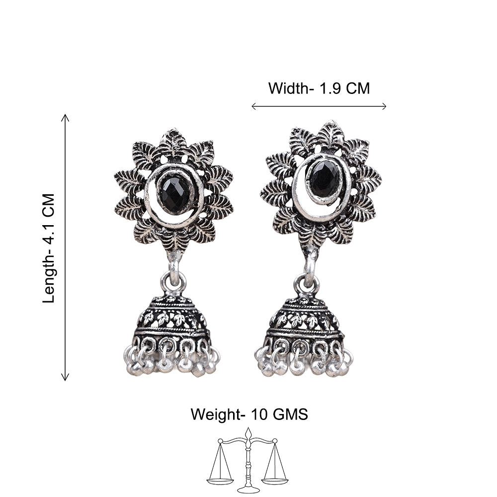 Stone studded floral jhumki earrings (Black)