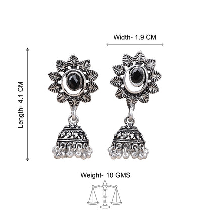 Stone studded floral jhumki earrings (Black)
