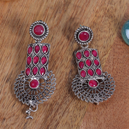 Mystic Chakra stone studded dangler earring (Red)