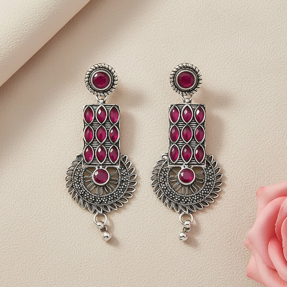 Mystic Chakra stone studded dangler earring (Red)