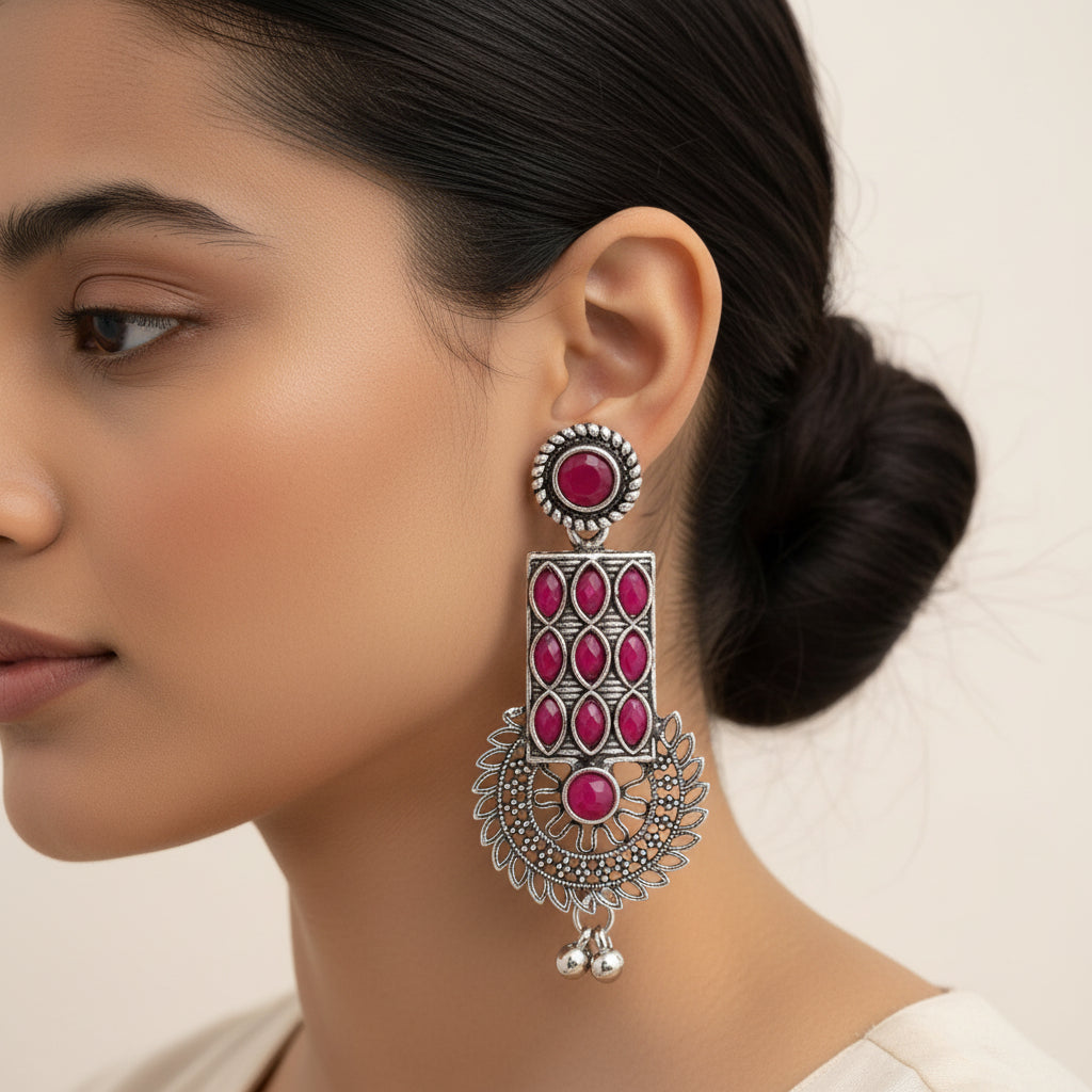 Mystic Chakra stone studded dangler earring (Red)