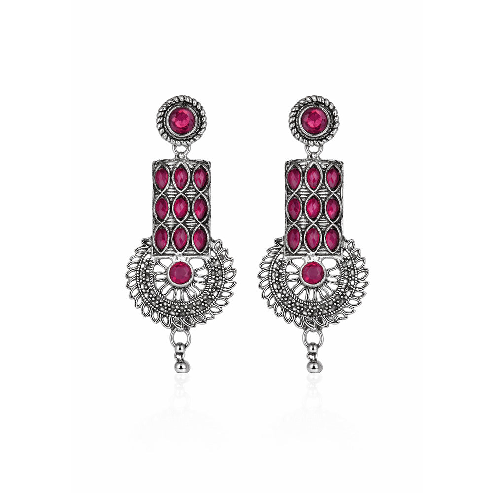 Mystic Chakra stone studded dangler earring (Red)