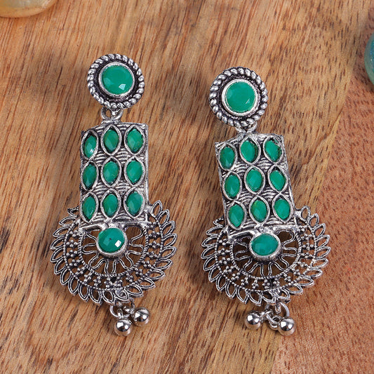 Mystic Chakra stone studded dangler earring (Green)