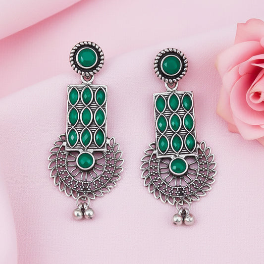 Mystic Chakra stone studded dangler earring (Green)