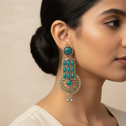 Mystic Chakra stone studded dangler earring (Green)