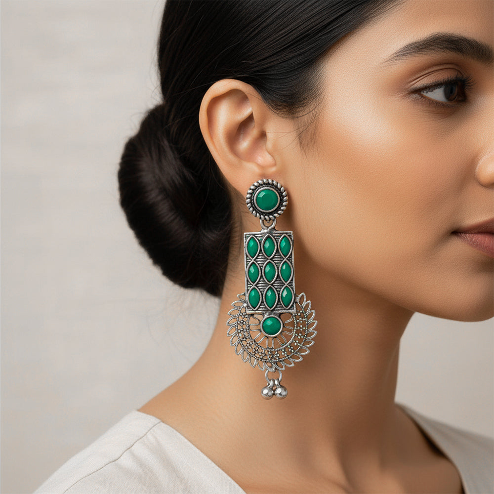 Mystic Chakra stone studded dangler earring (Green)
