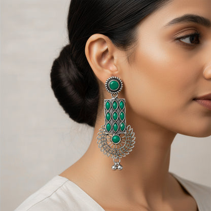Mystic Chakra stone studded dangler earring (Green)