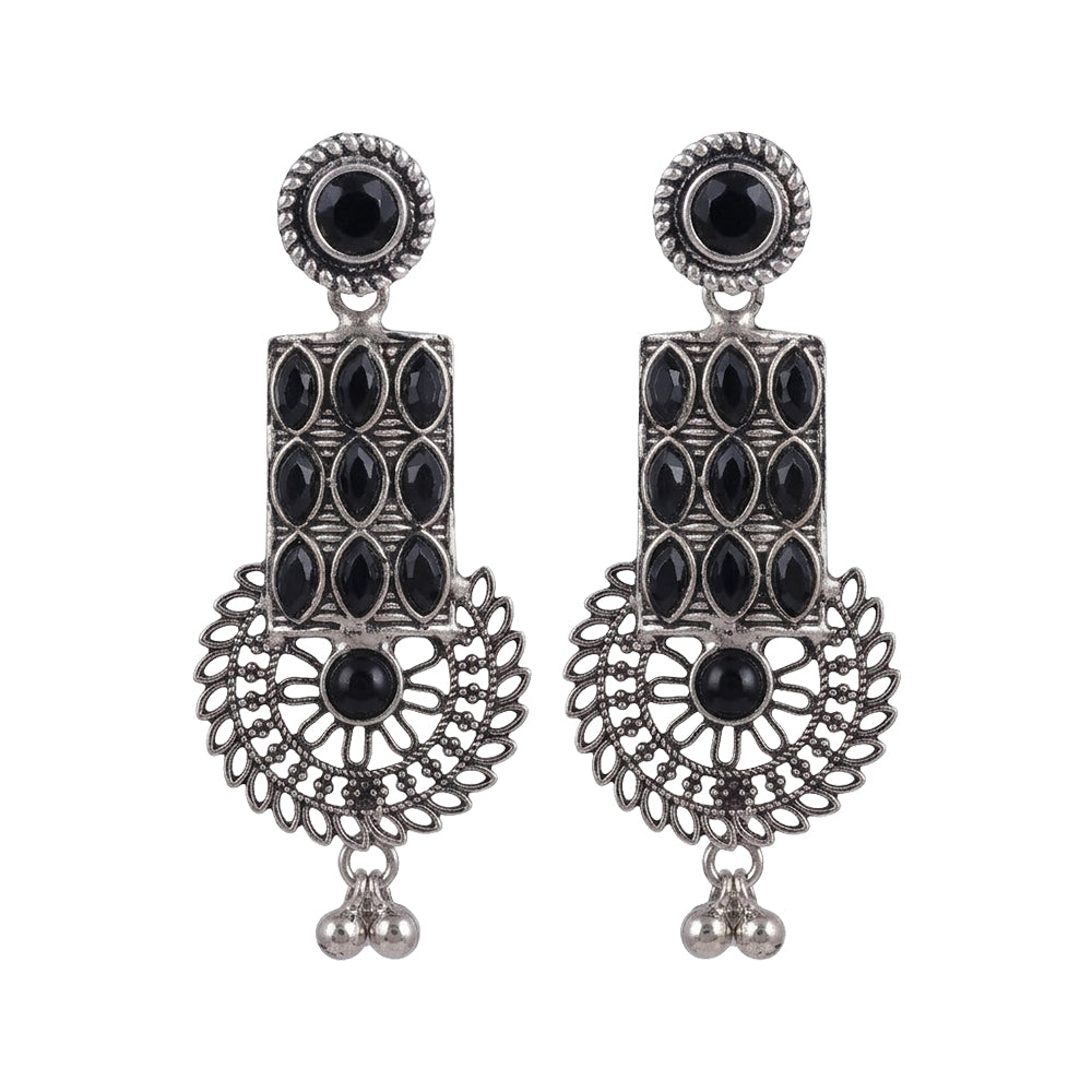 Mystic Chakra stone studded dangler earring (Black)