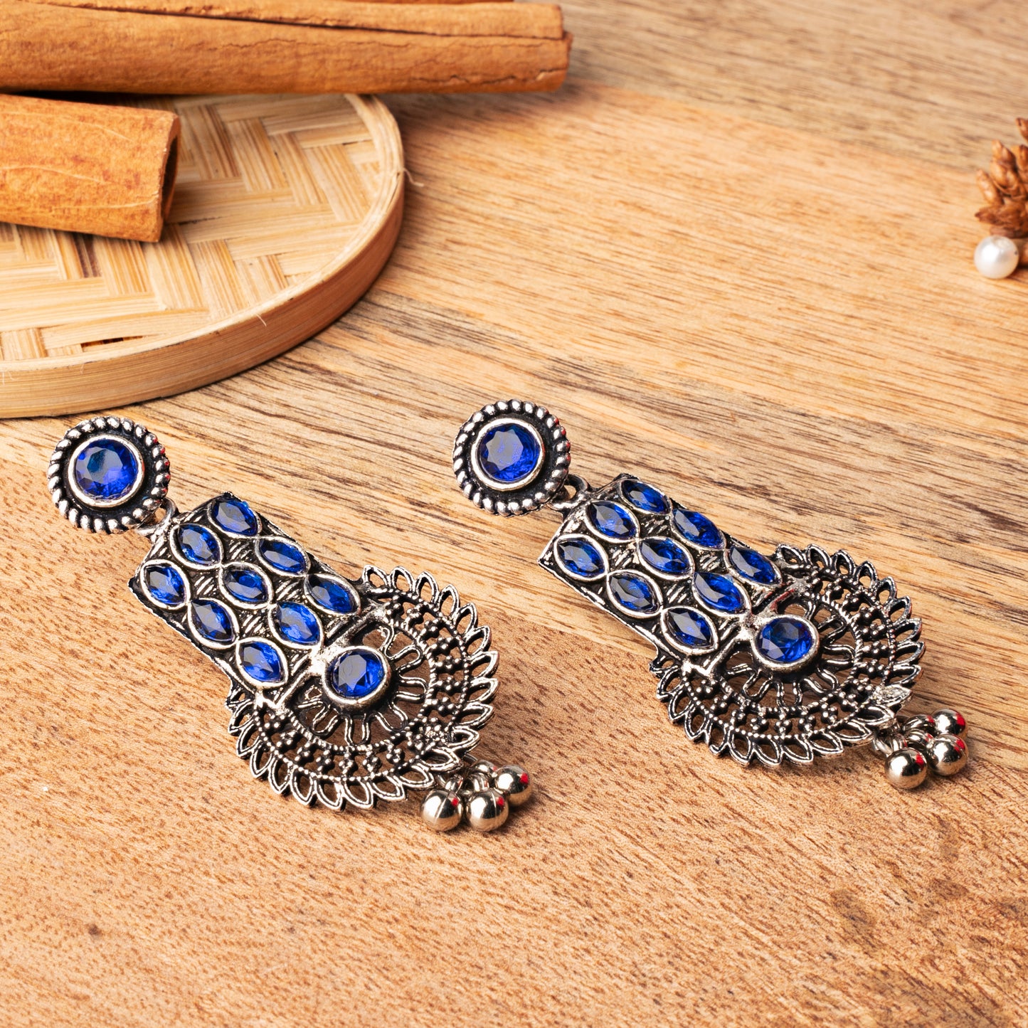 Mystic Chakra stone studded dangler earring (Blue)