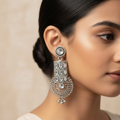 Mystic Chakra stone studded dangler earring (White)