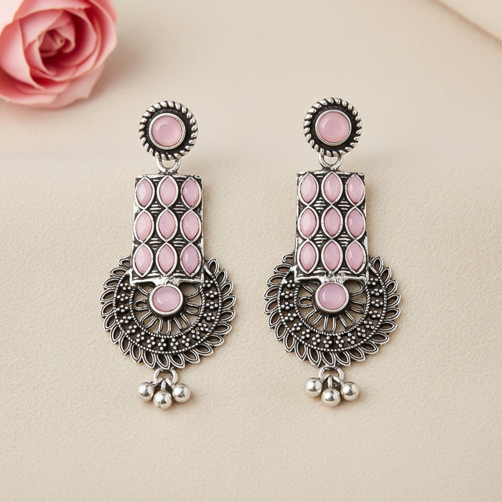 Mystic Chakra stone studded dangler earring (Baby Pink)