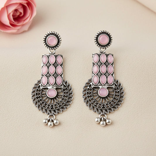 Mystic Chakra stone studded dangler earring (Baby Pink)