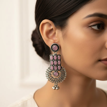 Mystic Chakra stone studded dangler earring (Baby Pink)
