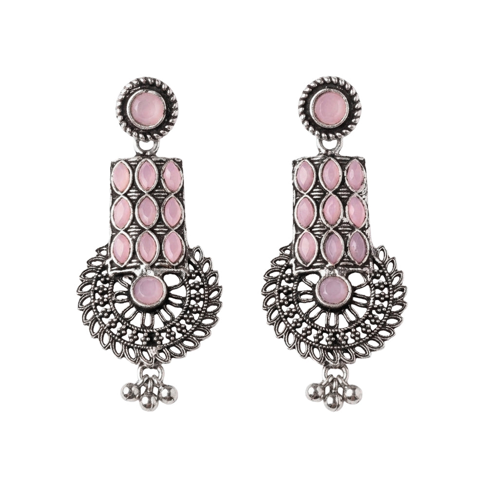 Mystic Chakra stone studded dangler earring (Baby Pink)