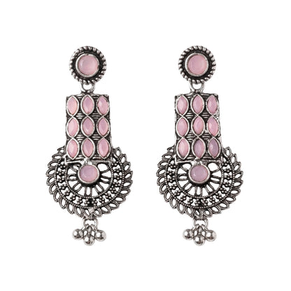 Mystic Chakra stone studded dangler earring (Baby Pink)