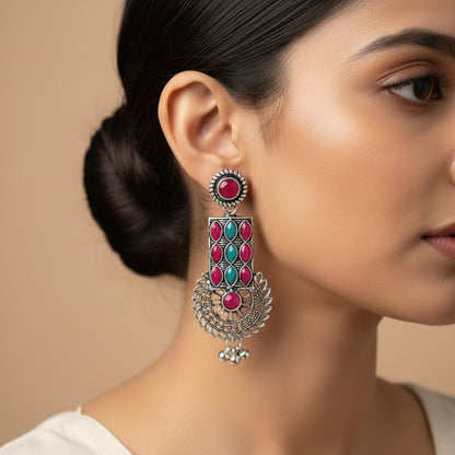 Mystic Chakra stone studded dangler earring (Multicolored)