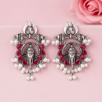 Sacred Sparkle pearl dangler earrings (Red)