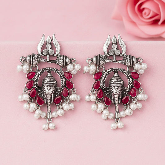Sacred Sparkle pearl dangler earrings (Red)