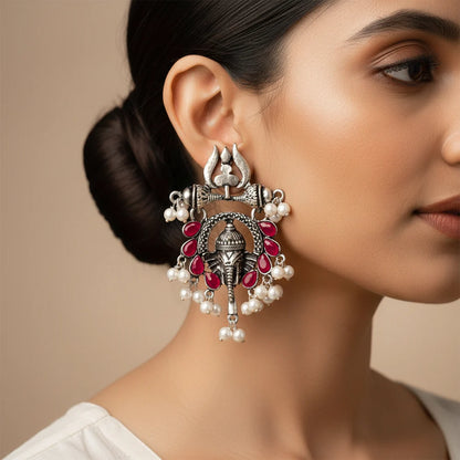 Peacock glow stone studded dangler & Sacred Sparkle pearl dangler Combo set