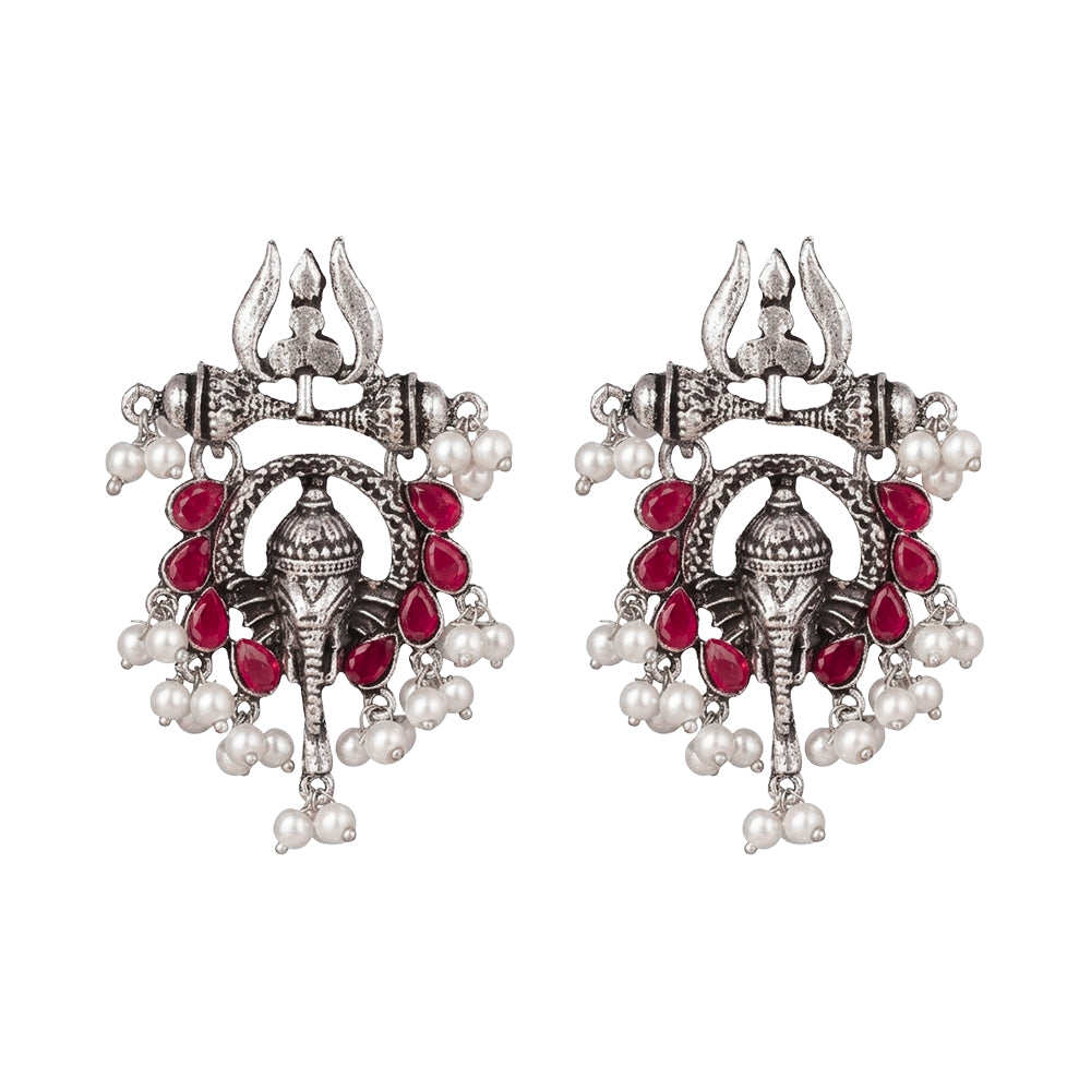Sacred Sparkle pearl dangler earrings (Red)