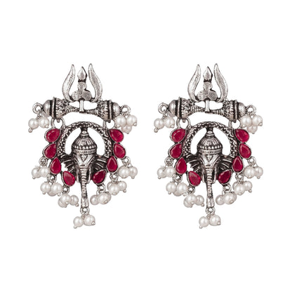 Sacred Sparkle pearl dangler earrings (Red)